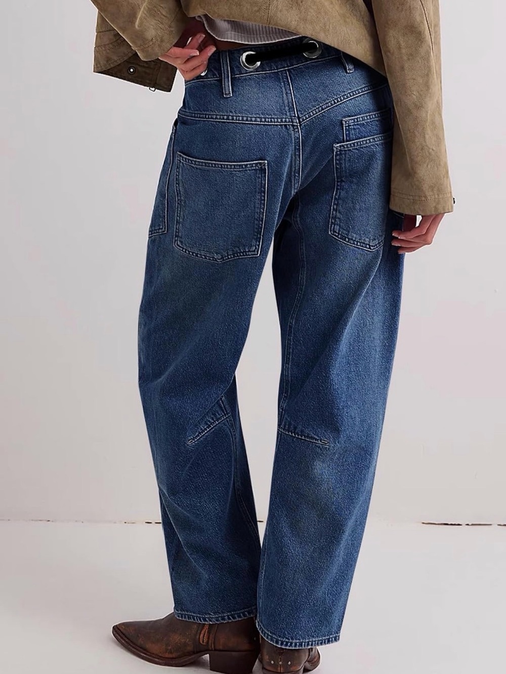 Womens Baggy Barrel Horseshoe Jeans Wide Leg Patchwork Low Rise Denim Pants Sz 6 - Picture 5 of 5